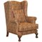 Vintage Wingback Armchair with Claw & Ball Feet and Kilim Style Upholstery 1