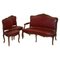Poltrone e divano in pelle color rosso scuro, Francia, set di 3, Immagine 1