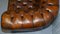Chesterfield Buttoned Hand Dyed Brown Leather Sofa, 1900s 14