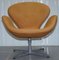 Swan Armchair & Egg Footstool in Brown Suede Leather from Fritz Hansen, 1976, Set of 2 3
