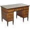 Viktorianischer Partner-Schreibtisch aus Hartholz mit Intarsien aus grünem Leder 1