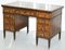 Victorian Hardwood Marquetry Inlaid Writing Partner Desk in Green Leather, Image 3