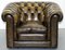 Poltrone Chesterfield vintage in pelle con cuscini in piume, Immagine 13