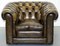Vintage Leather Chesterfield Club Armchairs with Feather Cushions 13