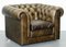 Poltrone Chesterfield vintage in pelle con cuscini in piume, Immagine 2