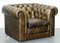 Vintage Leather Chesterfield Club Armchairs with Feather Cushions 2