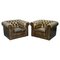 Poltrone Chesterfield vintage in pelle con cuscini in piume, Immagine 1