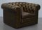 Vintage Leather Chesterfield Club Armchairs with Feather Cushions 12