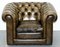 Poltrone Chesterfield vintage in pelle con cuscini in piume, Immagine 3