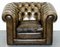 Vintage Leather Chesterfield Club Armchairs with Feather Cushions 3
