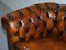 Sofá Chesterfield Club de tres plazas en marrón whisky teñido a mano, años 30, Imagen 6