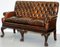 Divano Chesterfield vittoriano georgiano in pelle marrone con zampe pelose, Immagine 3