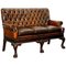 Victorian Georgian Irish Brown Leather Chesterfield Sofa with Lion Hairy Paw Feet, Image 1