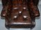 Cigar Brown Leather Chesterfield Wingback Armchair 4