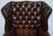 Cigar Brown Leather Chesterfield Wingback Armchair 8