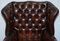 Cigar Brown Leather Chesterfield Wingback Armchair, Image 8