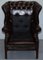 Cigar Brown Leather Chesterfield Wingback Armchair, Image 16