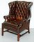 Cigar Brown Leather Chesterfield Wingback Armchair 3