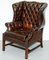Cigar Brown Leather Chesterfield Wingback Armchair, Image 3