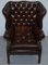 Cigar Brown Leather Chesterfield Wingback Armchair 2