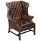 Cigar Brown Leather Chesterfield Wingback Armchair, Image 1