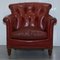 Victorian Blood Red Leather Rod Stewart Essex Home Armchairs, Set of 2 3