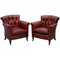 Victorian Blood Red Leather Rod Stewart Essex Home Armchairs, Set of 2 1