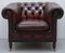 Bordeaux Leather Chesterfield Club Sofa & Armchairs on Turned Legs, Set of 3 4