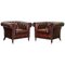 Bordeaux Leather Chesterfield Club Sofa & Armchairs on Turned Legs, Set of 3 2