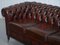 Bordeaux Leather Chesterfield Club Sofa & Armchairs on Turned Legs, Set of 3 18