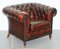 Bordeaux Leather Chesterfield Club Sofa & Armchairs on Turned Legs, Set of 3 13
