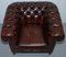 Bordeaux Leather Chesterfield Club Sofa & Armchairs on Turned Legs, Set of 3 14