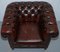 Bordeaux Leather Chesterfield Club Sofa & Armchairs on Turned Legs, Set of 3, Image 14