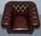 Bordeaux Leather Chesterfield Club Sofa & Armchairs on Turned Legs, Set of 3 5