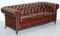 Bordeaux Leather Chesterfield Club Sofa & Armchairs on Turned Legs, Set of 3 15