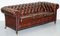 Bordeaux Leather Chesterfield Club Sofa & Armchairs on Turned Legs, Set of 3, Image 15