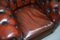 Bordeaux Leather Chesterfield Club Sofa & Armchairs on Turned Legs, Set of 3 6