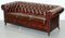 Bordeaux Leather Chesterfield Club Sofa & Armchairs on Turned Legs, Set of 3 17