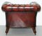 Bordeaux Leather Chesterfield Club Sofa & Armchairs on Turned Legs, Set of 3 11