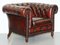 Bordeaux Leather Chesterfield Club Sofa & Armchairs on Turned Legs, Set of 3 3
