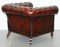 Bordeaux Leather Chesterfield Club Sofa & Armchairs on Turned Legs, Set of 3 10