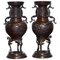 Oriental Bronze Urns Vases with Bird Serpentine Decorations, Set of 2 1