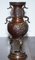Oriental Bronze Urns Vases with Bird Serpentine Decorations, Set of 2 2