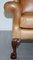Victorian Walnut and Brown Leather Armchairs with Claw & Ball Feet, Set of 2 6