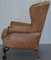 Victorian Walnut and Brown Leather Armchairs with Claw & Ball Feet, Set of 2 10