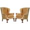 Victorian Walnut and Brown Leather Armchairs with Claw & Ball Feet, Set of 2, Image 1