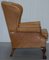 Victorian Walnut and Brown Leather Armchairs with Claw & Ball Feet, Set of 2, Image 18