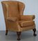 Victorian Walnut and Brown Leather Armchairs with Claw & Ball Feet, Set of 2, Image 12