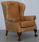 Victorian Walnut and Brown Leather Armchairs with Claw & Ball Feet, Set of 2 2