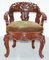 Vintage Chinese Red Lacquered Carved Elm Armchair with Heavy Foliage Detailing 2